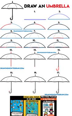 an umbrella is shown with instructions for how to draw it and how to use it