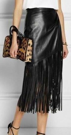 Pinterest Fringe Skirt Leather, Rhinestone Leather Skirt, Black Leather Western Skirt, Sparkly Top Leather Skirt, Black Leather Skirt For Evening, Wrap Leather Skirt, Skirt Leather Outfit, Leather Fringe Skirt, Gothic Skirt