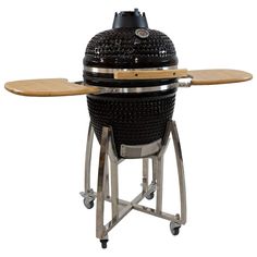 the big green egg grill on wheels is ready to be used