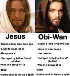 two pictures of jesus and obi - wan, one with the same name on it