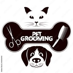 a dog and cat with a sign that says pet grooming next to it's head