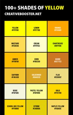 the color chart for different shades of yellow and orange, with text that reads 100 shades of