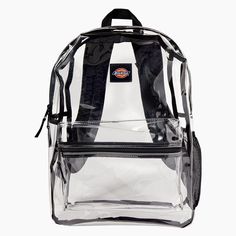 Whether you're headed to campus or going out to a concert, festival, or sporting event, our clear backpack is the perfect accessory. The backpack has adjustable padded shoulder straps you can count on for all-day comfort, a spacious main compartment, side water bottle pocket, and a small zippered pocket to keep your phone, keys, and wallet secure. Casual Standard Backpack With Clear Strap, Casual School Bag With Clear Strap, Student Bags With Clear Strap For Back To School, Back To School Backpack With Clear Strap, Back To School Bags With Clear Strap For Students, Trendy Clear Backpack For School, Back To School Travel Backpack With Clear Strap, Nylon Backpack With Clear Strap For Daily Use, Casual Clear Standard Backpack