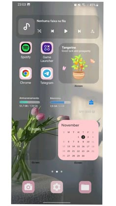 an iphone screen with flowers and icons on it