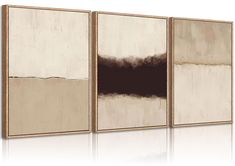 three canvases with brown and white paint on them