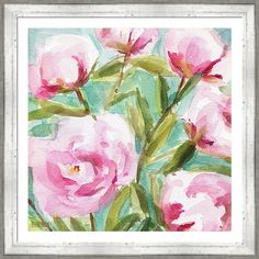 pink flowers framed print with black frame