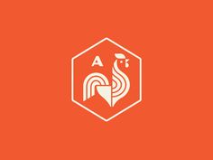 an orange background with the letter a and a rooster in it's head, on top of a hexagon