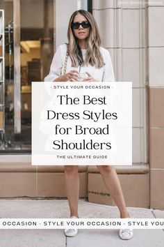 Looking for the best dresses for broad shoulders in 2023? Start here! We’re sharing the best dresses for wide shoulders and inverted triangle body shapes for a balanced and flattering look and get some outfit inspiration too! Broad shoulder women outfits, how to dress wide shoulders, womens dresses. photo credit: @ashleyrobertson Wide Shoulders Women Dress, Broad Shouldered Women Outfits, How To Dress For Broad Shoulders Women, Flattering Shirts For Broad Shoulders, Clothes For Broad Shoulder Women, Clothes For Big Shoulders, Gowns For Broad Shoulders Body Shapes, Styling Wide Shoulders, Fashion For Wide Shoulders