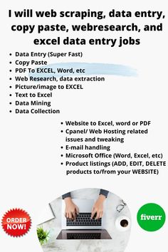 the flyer for web scraping, data entry and excel data entry jobs is shown in green