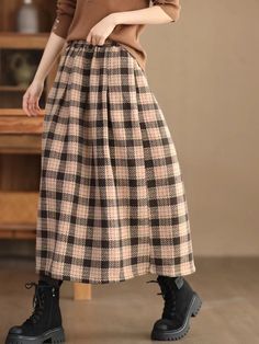 Lasaky - Color-Blocked Plaid Wool Midi Skirt, Winter Plaid Skirt, Long A-Line Skirt Fall Long Skirt With Patchwork, Patchwork Long Skirt For Fall, Casual Pink Patchwork Skirt, Casual Patchwork Skirt For Fall, Casual Plaid Skirt With Patchwork, Casual Full Length Brown Skirt, Casual Full-length Lined Skirt, Casual Long Patchwork Skirt, Casual Full Skirt Bottoms For Winter