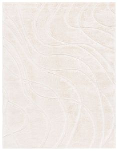 a white rug with wavy lines on it