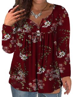 PRICES MAY VARY. Plus size tops for women with soft, stretchy, lightweight fabric, comfy and won't shrink, fade, or cling to your skin Plus size long sleeve shirts feature dressy henley v neck, cute button up decor, trendy ruffle flowy pleated design Casual loose women's plus size tunic tops, long enough to hide the belly in flowy way, nicely showing femininity Easily dressed up or down these plus size blouses with jeans, leggings, are ideal for work, date, party, home, vocation Focus on womens Plus Size Fashion For Women Fall, Office Casual Outfit Plus Size, Plus Size Apple Shape Outfits, Plus Size Fashion For Women With Belly, Plus Size Work Clothes, Clubwear Plus Size, Plus Size Christmas Tops, Plus Size Boutique Clothing, Flowy Shirts