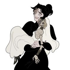 a drawing of a woman holding a cat