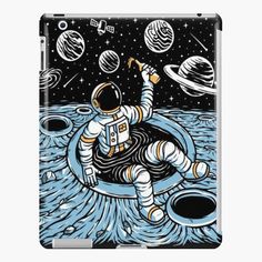 an astronaut floating on the moon with planets in the background ipad case / skin cover