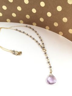 Gold filled Amethyst and Gray Moonstone necklace-simple jewelry-handmade-lariat-ynecklace-modern necklace-gold filled-audriasprettypieces Necklace Simple, Moonstone Necklace, Simple Beauty, Simple Necklace, Amethyst Gemstone, Jewelry Handmade