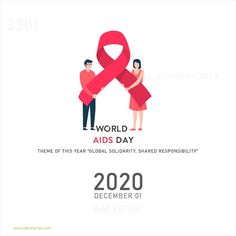 the world aids day poster with two people holding a large red ribbon