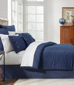 Cremieux Denim Duvet Cover | Dillard's Cremieux Bedding, Denim Bedroom Ideas, Denim Comforter, Blue Bedroom Colors, Navy Blue Bedrooms, Plaid Comforter, Twin Xl Comforter, Down Comforters, Master Decor