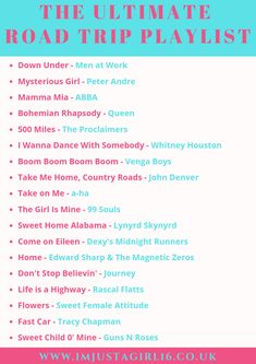 the ultimate road trip playlist for girls and boys, with text overlaying it