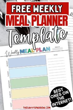 a meal planner with the text, free weekly meal planner template for meal planners and printables