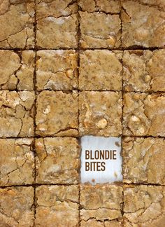 there is a sign that says blondie bites on the side of some brown squares