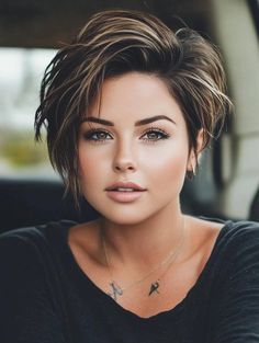 "bixie" Haircut 2022 Red, Inverted Bob Styling Ideas, Bob With Stacked Layers, Fun Hair Color Short Hair, Off The Face Hairstyles Short, Brown Hair With Silver Highlights Short, Womens Short Hair 2024, Short Straight Fine Hair, Short Hair Styles For Chubby Faces