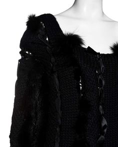 For Sale on 1stDibs - ▪ Gucci black knitted wool sweater and skirt set ▪ Designed by Tom Ford ▪ Heavyweight oversized chunky-knit sweater ▪ Matching pencil skirt with fringed Sweater And Skirt Set, Goth Wardrobe, Gucci By Tom Ford, Sweater And Skirt, Sweater Skirt Set, Ford Black, Fur Sweater, Chunky Knits Sweater, Gucci Black