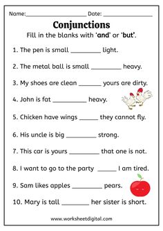 the worksheet for conjunctions with words and pictures to help students understand what they are