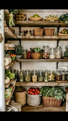 shelves filled with lots of vegetables and fruits