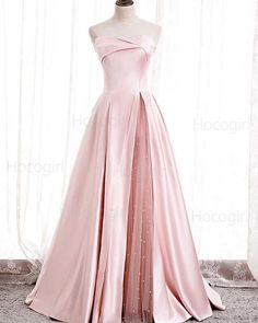 Pink Satin Prom Dress, Prom Dress Pink, Formal Bridesmaids Dresses, Pink Bridesmaid Dress, Strapless Evening Dress, Pink Evening Dress, Pink Party Dresses