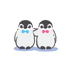 two penguins with bow ties are standing together