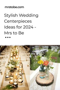 a table with candles and flowers in vases on it is featured for the article stylish wedding centerpieces ideas for 2014 - mrs to be