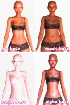 three different types of female mannequins with bras