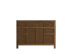 the sideboard is made from wood and has four drawers, two doors and one drawer