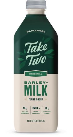 dairy milk bottle with label for take two original, barley milk plain - based drink