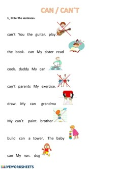 an english worksheet for children to learn how to read the words can / can't