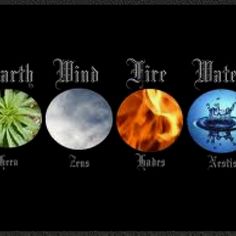 four different types of fire and water on a black background with the words earth mind here