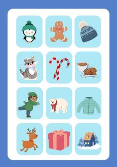 an image of christmas icons on a blue background