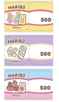 four different candy bar labels with the words harbo and donuts on them