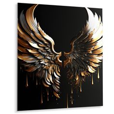 an artistic painting with gold and white wings on a black background canvas wall art print