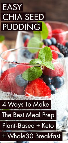 a glass bowl filled with berries and blueberries