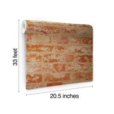 the brick wallpaper is shown with measurements for widths and widths to choose from