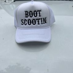 Boot Scootin Trukcer Hat Embroidered Trucker Hat Ideas, Hat Ideas, Western Hats, Trucker Hat, Shoe Accessories, Color White, Cricut, Shoes Accessories, Women Accessories