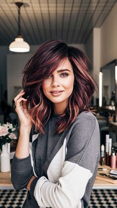 Winter Hair Color For Dark Hair, Gray Highlights On Red Hair, Wine Hair Color Burgundy With Highlights, Caramel And Red Highlights On Dark Hair, Red Hair And Highlights, Red Brown Hair Color Balayage, Burgundy Lowlights In Blonde Hair, Cherry Cola Hair Color With Highlights