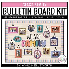 the bulletin board kit is designed to look like it has family photos and frames on it