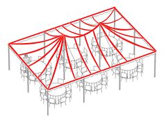 a drawing of a tent with red lines on it