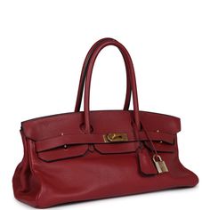 This Special Edition Shoulder Birkin, designed by Jean-Paul Gaultier, is in Rouge H clemence leather with gold hardware and has tonal stitching, two straps with front HAC toggle closure, clochette with lock and two keys and double rolled handles.The interior is lined with Rouge H chevre and has no additional inside pockets.Collection: I - SquareOrigin: FranceCondition: Preowned; Excellent to Mint- This bag is relaxed in structure. There's no plastic on the hardware. There's moderate scratching to the hardware. The exterior leather shows minor signs of wear with creasing to the leather, one small scuff to one of the corners, and no other visible signs of wear to the leather. The interior leather is clean but has some minor press markings.Accompanied by: Hermes clochette, lock, two keysMeasu Shoulder Birkin, Hermes Birkin 25, Hermes Birkin 30, Birkin 25, Madison Avenue, Hermes Bags, Paul Gaultier, Hermes Bag, Angelina Jolie