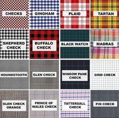 the different plaid patterns and colors are shown