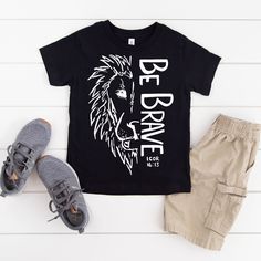 Be Brave Lion T-shirt                      – His Kids Company Christian Kids Shirts, 1 Corinthians 16 13, Matching Stickers, Braves Shirts, Christian Shirts Designs, Stand Firm, Church Shirt, Lion Shirt, Watch Stand