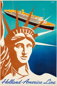 an image of the statue of liberty with a boat in the background and text that reads holland america line