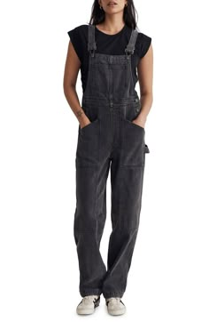 The cut: an update to Madewell's best seller, these oversized overalls are super relaxed with workwear details like knee patches, cuffable hems, a hammer loop and those extra side pockets (for a measuring tape, nails or, you know, a phone). Square neck Adjustable buckle straps; side button closures Chest patch pocket; front slant pockets; back patch pockets 100% cotton Machine wash, tumble dry Imported Fall Shortalls With Bib Front And Pockets, Utility Overalls With Patch Pockets For Fall, Fall Utility Shortalls For Workwear, Fall Relaxed Fit Shortalls With Pockets, Cotton Shortalls For Workwear In Fall, Utility Overalls With Side Pockets For Fall, Casual Fall Workwear Shortalls, Casual Shortalls For Workwear In Fall, Fall Shortalls Overalls With Pockets